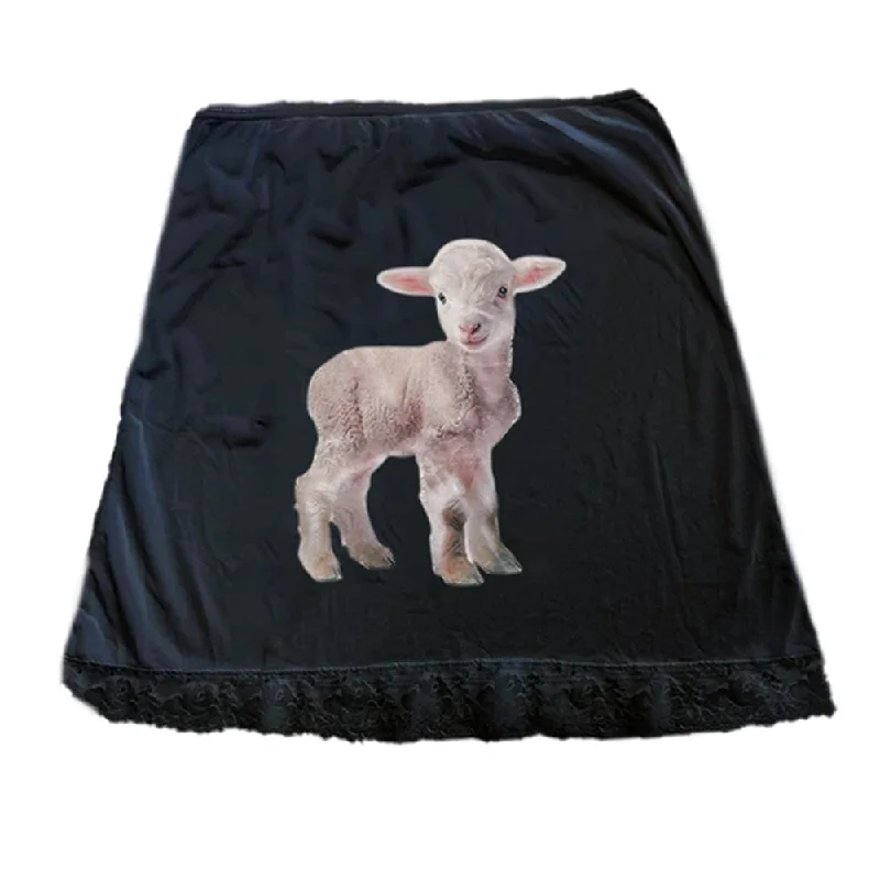 Y2K Lamb Print Lace Skirt wool skirt thick