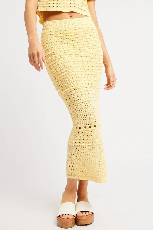 Yellow Crochet Skirt High Rise Maxi leather skirt bold